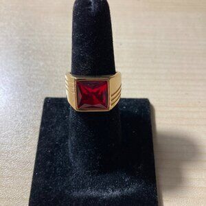 MEN's Women Stainless Steel Silver/Gold Plated Simulated Ruby Ring Size 7.5
